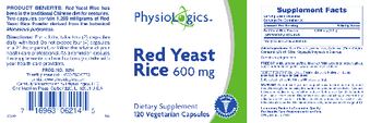 PhysioLogics Red Yeast Rice 600 mg - supplement