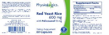 PhysioLogics Red Yeast Rice 600 mg With Policosanol 10 mg - supplement