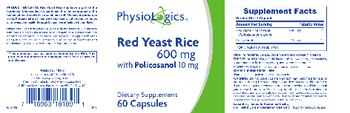 PhysioLogics Red Yeast Rice 600 mg With Policosanol 10 mg - supplement