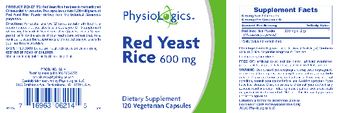 PhysioLogics Red Yeast Rice 600 mg - supplement