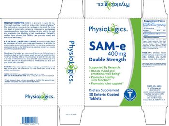 PhysioLogics SAM-e 400 mg Double Strength - supplement