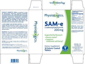 PhysioLogics SAM-e S-Adenosylmethionine 200 mg - supplement