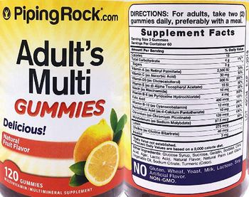 Piping Rock Adult's Multi Gummies Natural Fruit Flavor - multivitamin multimineral supplement