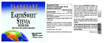 Planetary Herbals EarthSweet Stevia With FOS - herbal supplement