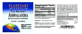 Planetary Herbals Full Spectrum Ashwagandha 570 mg - herbal supplement
