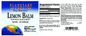 Planetary Herbals Full Spectrum Lemon Balm 500 mg - herbal supplement
