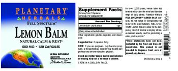 Planetary Herbals Full Spectrum Lemon Balm 500 mg - herbal supplement
