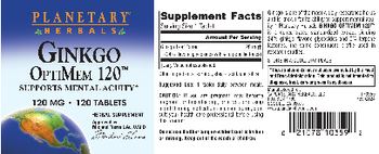 Planetary Herbals Ginkgo OptiMem 120 120 mg - herbal supplement