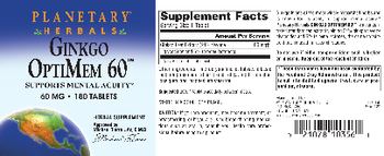 Planetary Herbals Ginkgo OptiMem 60 60 mg - herbal supplement