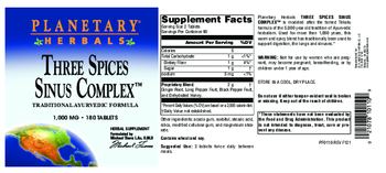 Planetary Herbals Three Spices Sinus Complex 1,000 mg - herbal supplement