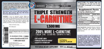 Precision Engineered Triple Strength L-Carnitine 1,500 mg Natural Lemon Flavor - vegetarian supplement