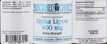 Prescribed Choice Alpha Lipoic 400 mg - supplement