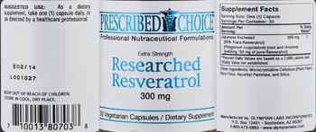 Prescribed Choice Extra Strength Researched Resveratrol 300 mg - supplement