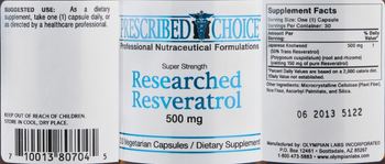 Prescribed Choice Super Strength Researched Resveratrol 500 mg - supplement
