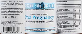 Prescribed Choice Woman's Multivitamin Post Pregnancy Herbal Supplement for Lactation - supplement