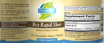 Priority One Nutritional Supplements B12 Rapid Shot Natural Cherry Flavor - supplement