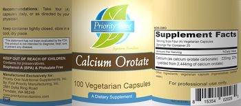 Priority One Nutritional Supplements Calcium Orotate - supplement