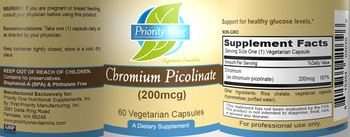Priority One Nutritional Supplements Chromium Picolinate (200 mcg) - supplement