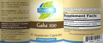 Priority One Nutritional Supplements Gaba 500 - supplement
