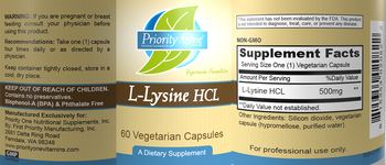 Priority One Nutritional Supplements L-Lysine HCL - supplement