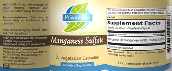 Priority One Nutritional Supplements Manganese Sulfate - supplement