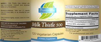 Priority One Nutritional Supplements Milk Thistle 500 - supplement