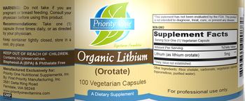 Priority One Nutritional Supplements Organic Lithium (Orotate) - supplement