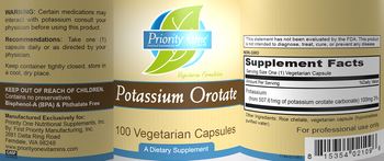 Priority One Nutritional Supplements Potassium Orotate - supplement