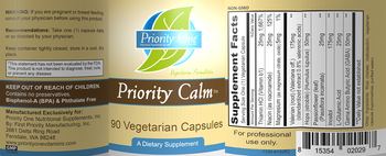 Priority One Nutritional Supplements Priority Calm - supplement