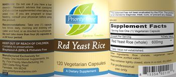 Priority One Nutritional Supplements Red Yeast Rice - supplement
