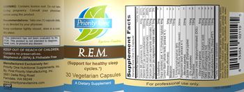 Priority One Nutritional Supplements R.E.M. - supplement