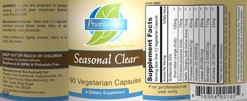 Priority One Nutritional Supplements Seasonal Clear - supplement
