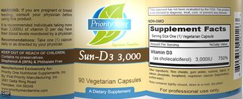 Priority One Nutritional Supplements Sun-D3 3,000 - supplement