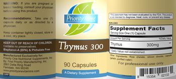 Priority One Nutritional Supplements Thymus 300 - supplement