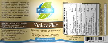 Priority One Nutritional Supplements Virility Plus - supplement