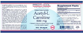 Protocol For Life Balance Acetyl-L-Carnitine 500 mg - supplement