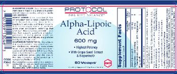 Protocol For Life Balance Alpha-Lipoic Acid 600 mg - supplement