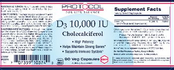 Protocol For Life Balance D3 10,000 IU Cholecalciferol High Potency - supplement