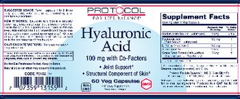 Protocol For Life Balance Hyaluronic Acid 100 mg With Co-Factors - supplement