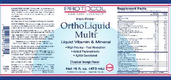 Protocol For Life Balance Iron-Free OrthoLiquid Multi Liquid Vitamin & Mineral Tropical Orange Flavor - supplement