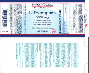 Protocol For Life Balance L-Tryptophan 1000 mg - supplement