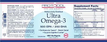 Protocol For Life Balance Molecularly Distilled Ultra Omega-3 500 EPA / 250 DHA - supplement