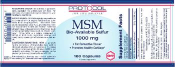 Protocol For Life Balance MSM Bio-Available Sulfur 1000 mg - supplement