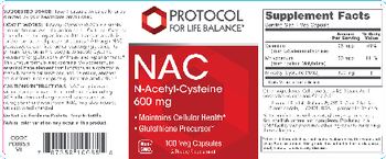 Protocol For Life Balance NAC N-Acetyl-Cysteine 600 mg - supplement