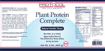 Protocol For Life Balance Plant Protein Complete Natural Vanilla Flavor - supplement