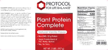 Protocol For Life Balance Plant Protein Complete Natural Vanilla Flavor - supplement