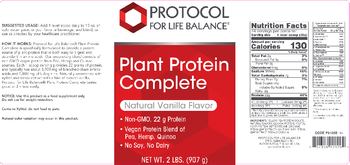 Protocol For Life Balance Plant Protein Complete Natural Vanilla Flavor - supplement