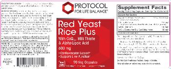 Protocol For Life Balance Red Yeast Rice Plus 600 mg - supplement