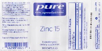 Pure Encapsulations Zinc 15 - supplement