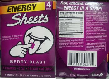 PureBrands, LLC Energy Sheets Berry Blast - supplement